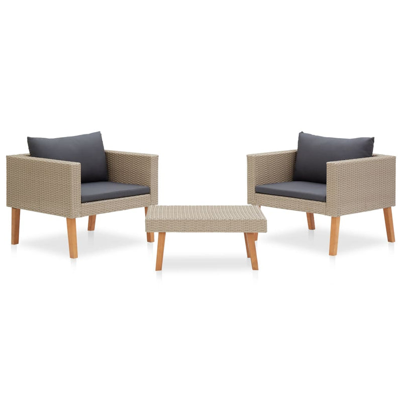 3-delige Loungeset met kussens poly rattan beige MeubelReus