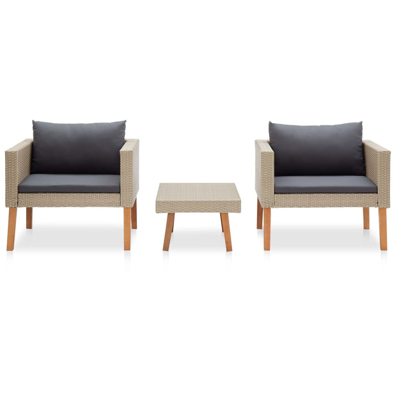 3-delige Loungeset met kussens poly rattan beige MeubelReus