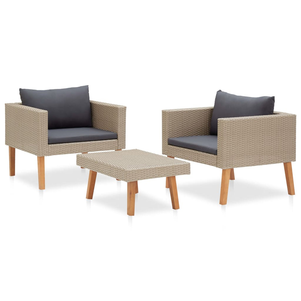3-delige Loungeset met kussens poly rattan beige MeubelReus