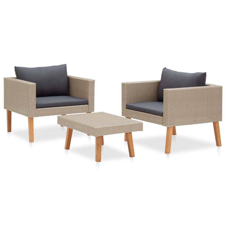 3-delige Loungeset met kussens poly rattan beige MeubelReus