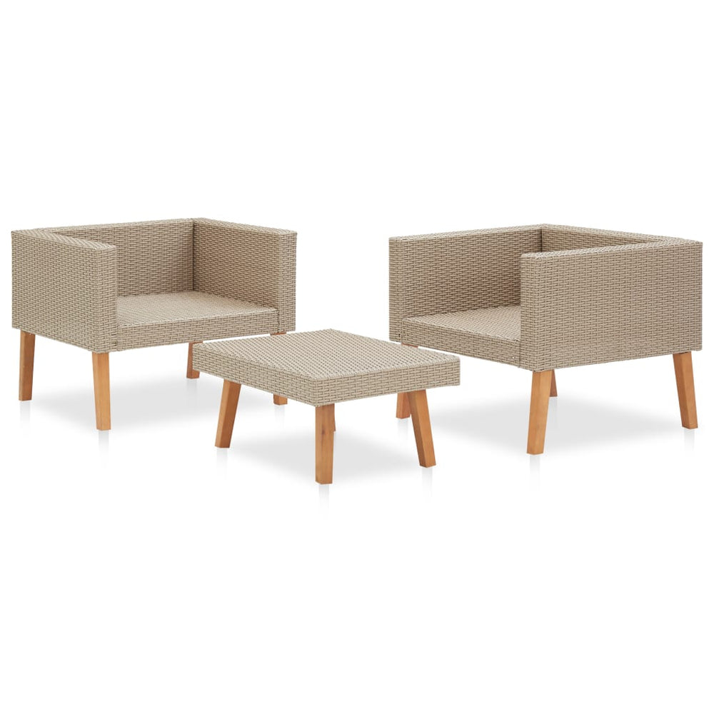 3-delige Loungeset met kussens poly rattan beige MeubelReus