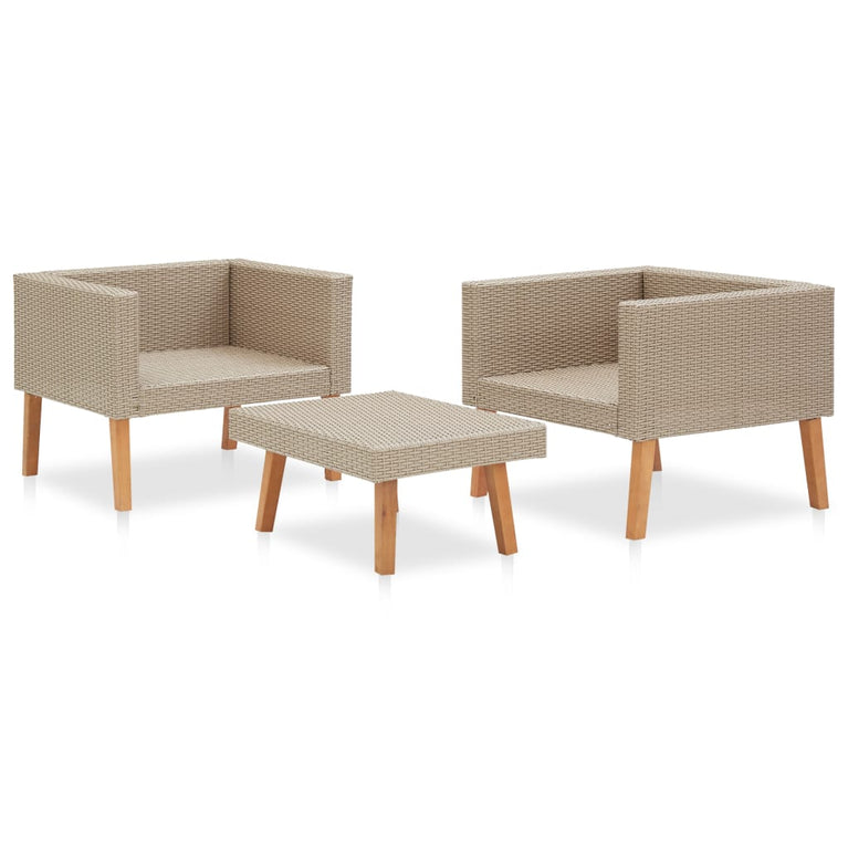 3-delige Loungeset met kussens poly rattan beige MeubelReus
