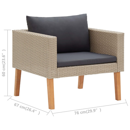 3-delige Loungeset met kussens poly rattan beige MeubelReus