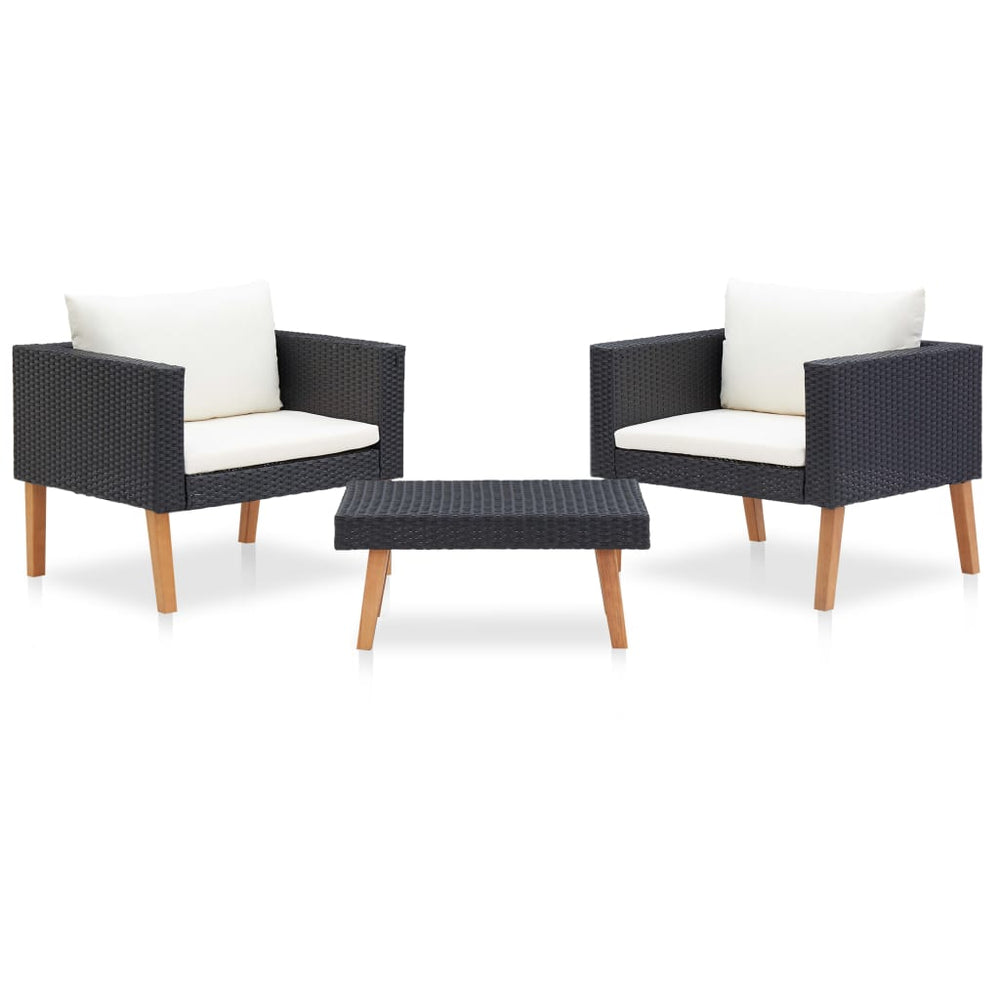 3-delige Loungeset met kussens poly rattan zwart MeubelReus