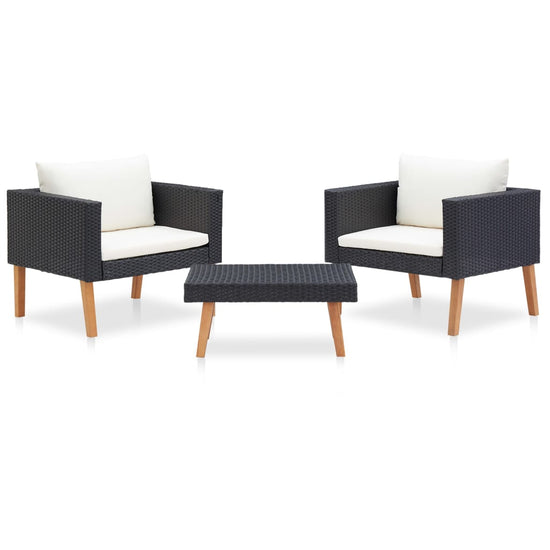 3-delige Loungeset met kussens poly rattan zwart MeubelReus