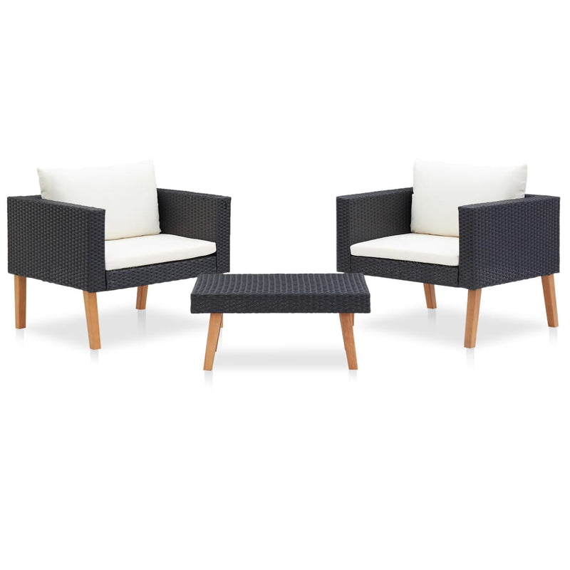 3-delige Loungeset met kussens poly rattan zwart MeubelReus