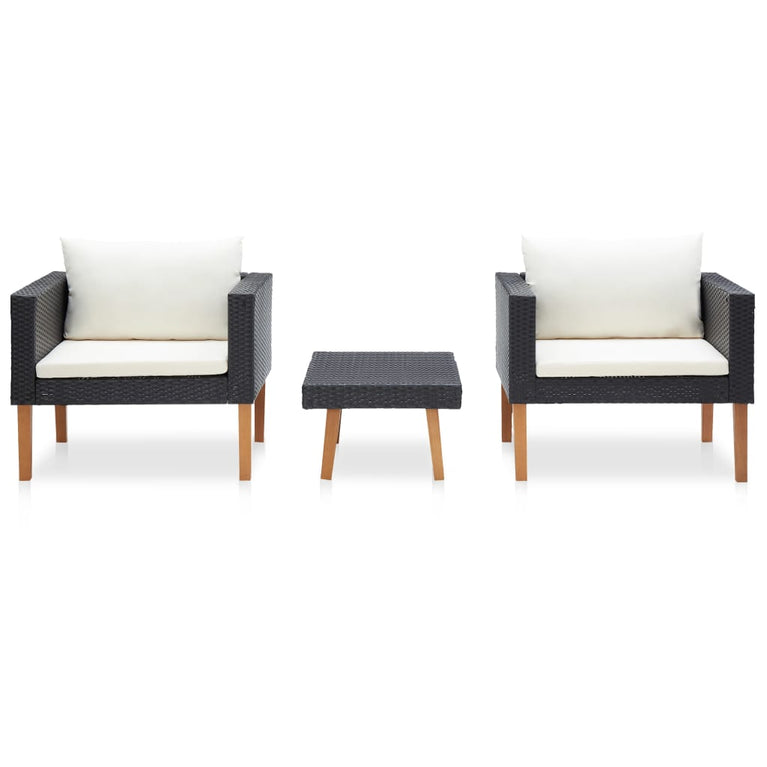 3-delige Loungeset met kussens poly rattan zwart MeubelReus