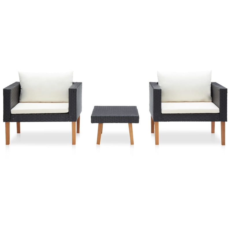 3-delige Loungeset met kussens poly rattan zwart MeubelReus