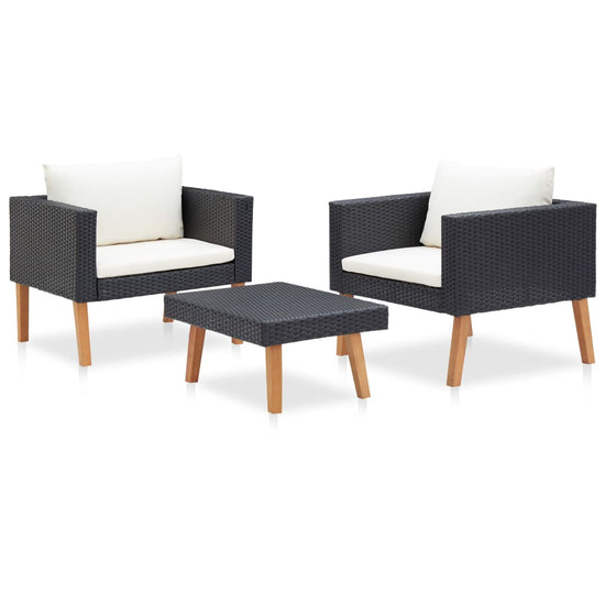 3-delige Loungeset met kussens poly rattan zwart MeubelReus