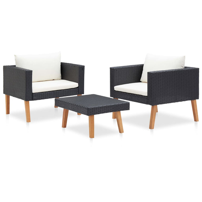 3-delige Loungeset met kussens poly rattan zwart MeubelReus
