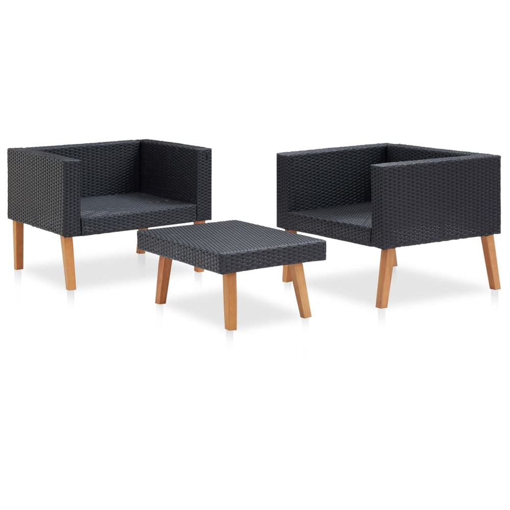 3-delige Loungeset met kussens poly rattan zwart MeubelReus