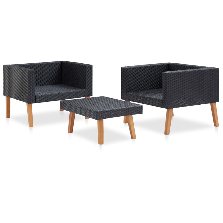 3-delige Loungeset met kussens poly rattan zwart MeubelReus