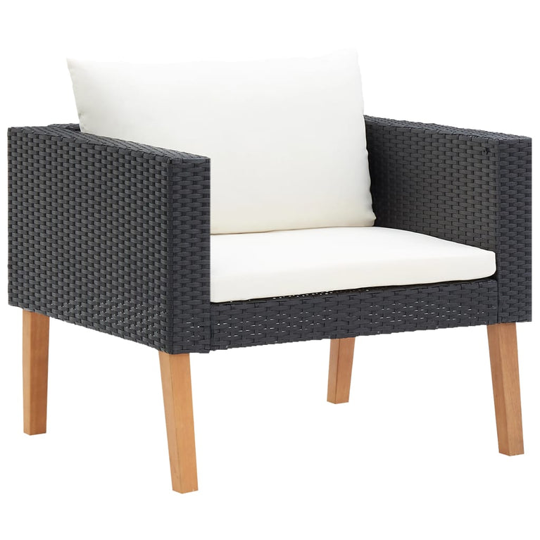 3-delige Loungeset met kussens poly rattan zwart MeubelReus
