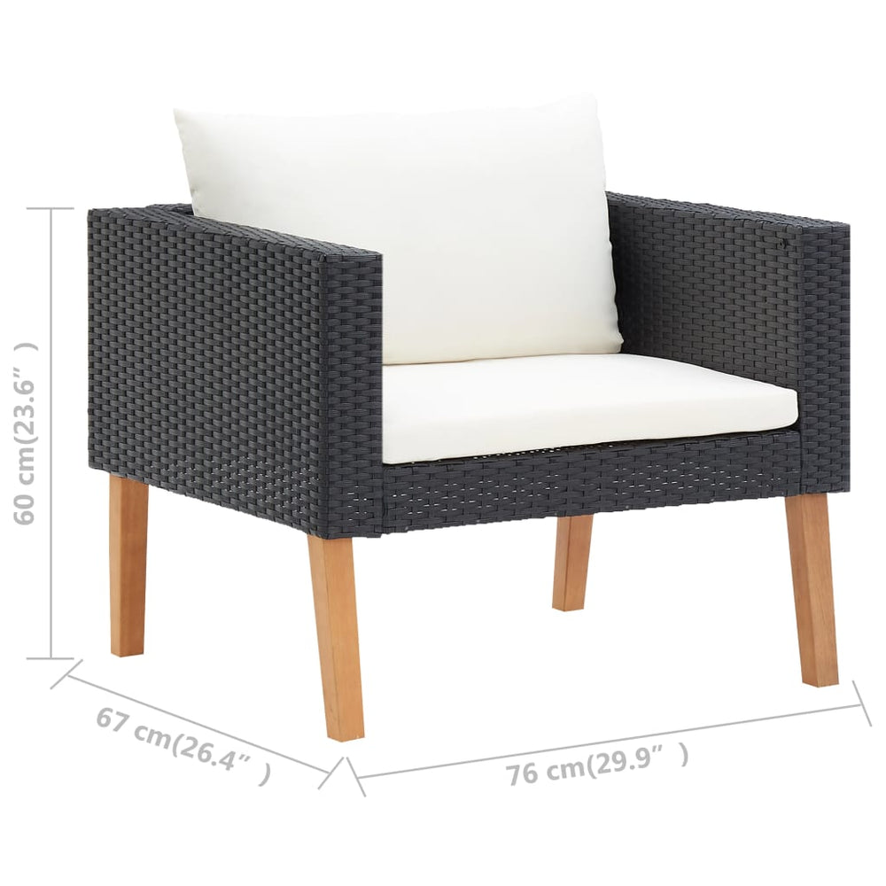 3-delige Loungeset met kussens poly rattan zwart MeubelReus