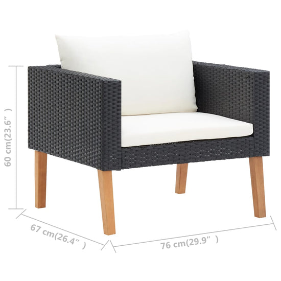 3-delige Loungeset met kussens poly rattan zwart MeubelReus
