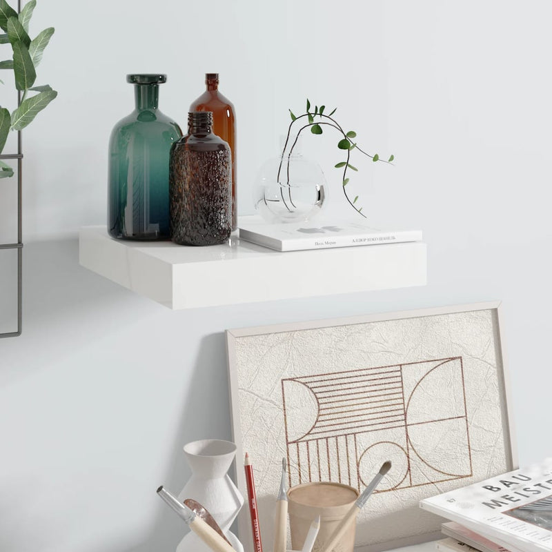 Wandschap zwevend 23x23,5x3,8 cm MDF hoogglans wit MeubelReus