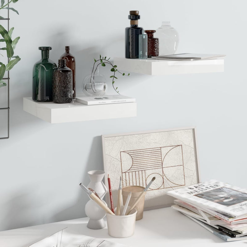 Wandschappen zwevend 2 st 23x23,5x3,8 cm MDF hoogglans wit MeubelReus
