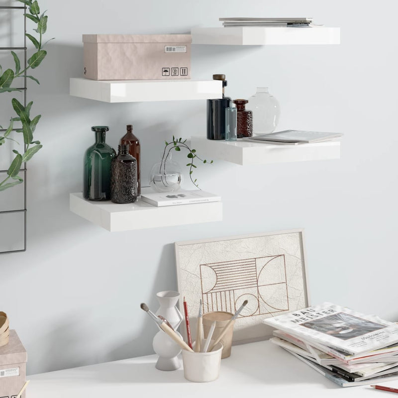 Wandschappen zwevend 4 st 23x23,5x3,8 cm MDF hoogglans wit MeubelReus