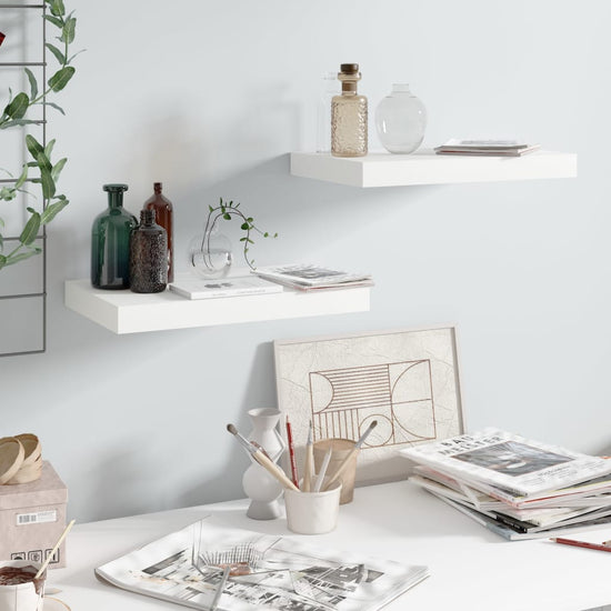 Wandschappen zwevend 2 st 40x23x3,8 cm MDF hoogglans wit MeubelReus