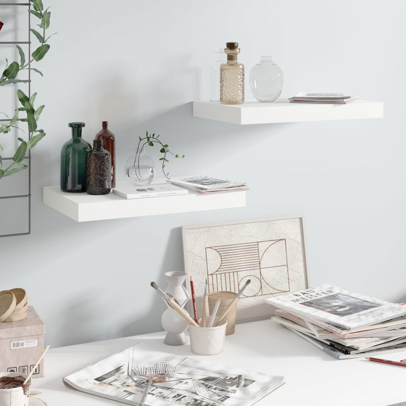 Wandschappen zwevend 2 st 40x23x3,8 cm MDF hoogglans wit MeubelReus