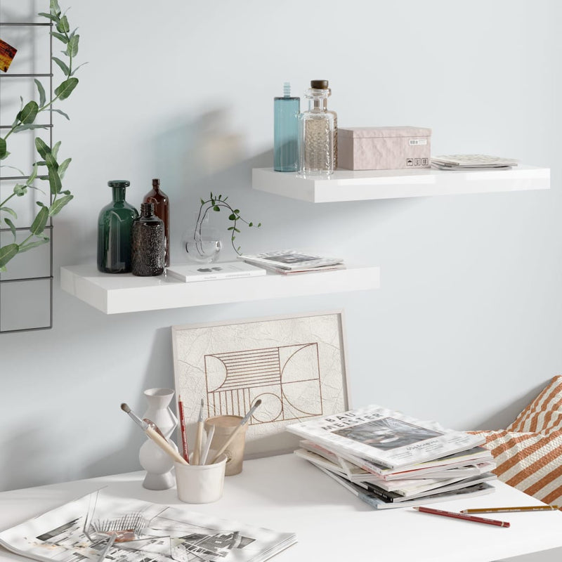 Wandschappen zwevend 2 st 50x23x3,8 cm MDF hoogglans wit MeubelReus