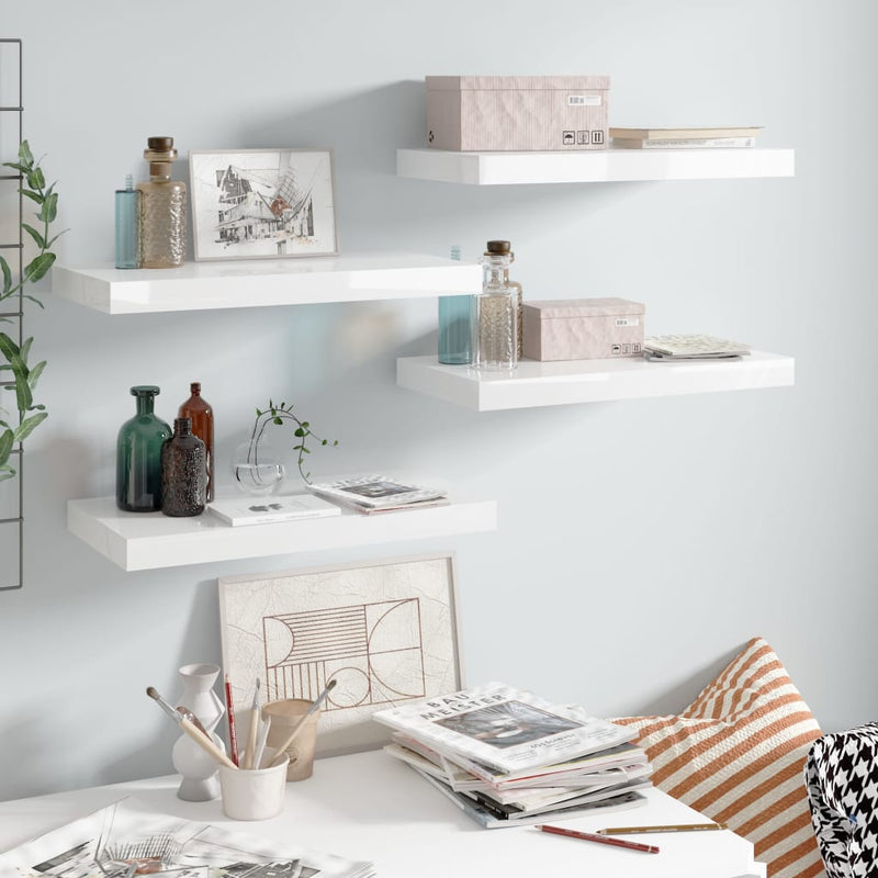 Wandschappen zwevend 4 st 50x23x3,8 cm MDF hoogglans wit MeubelReus