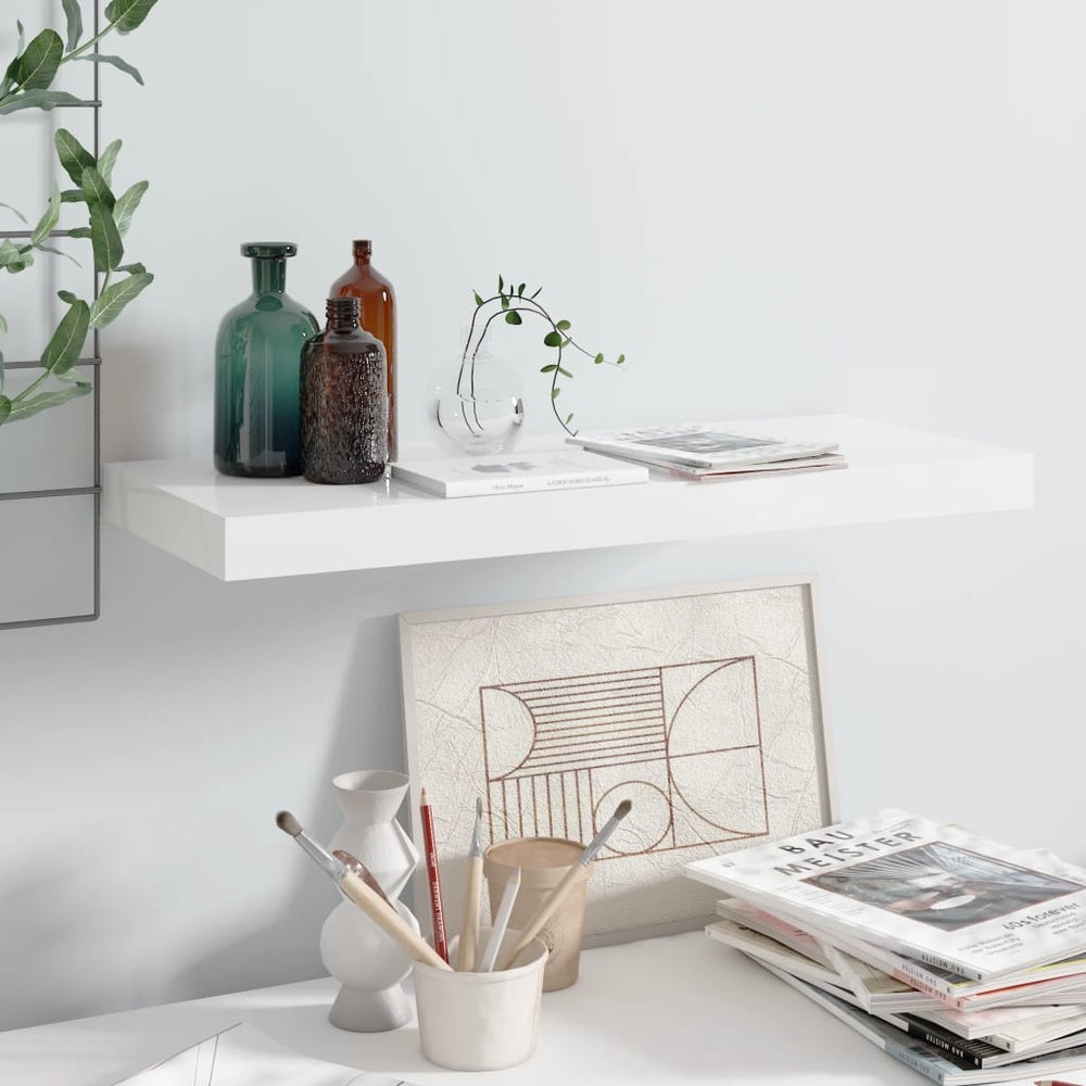 Wandschap zwevend 60x23,5x3,8 cm MDF hoogglans wit MeubelReus