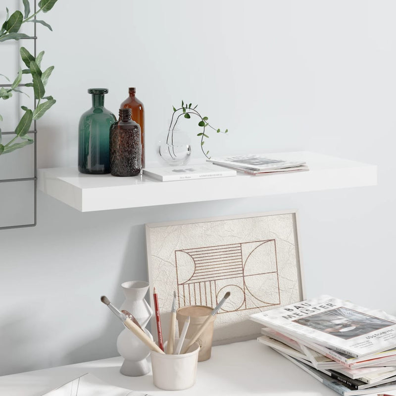 Wandschap zwevend 60x23,5x3,8 cm MDF hoogglans wit MeubelReus