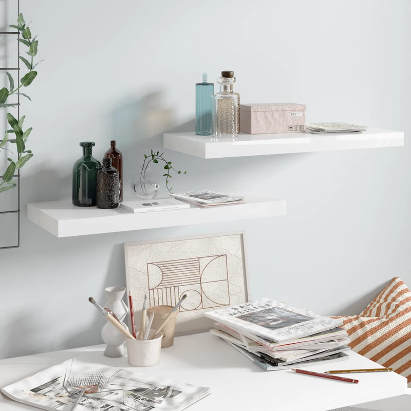Wandschappen zwevend 2 st 60x23,5x3,8 cm MDF hoogglans wit MeubelReus