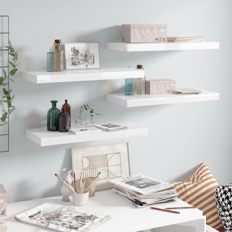 Wandschappen zwevend 4 st 60x23,5x3,8 cm MDF hoogglans wit MeubelReus