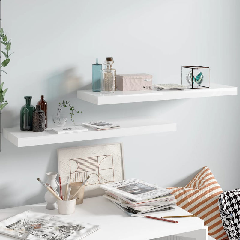 Wandschappen zwevend 2 st 80x23,5x3,8 cm MDF hoogglans wit MeubelReus