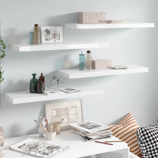 Wandschappen zwevend 4 st 80x23,5x3,8 cm MDF hoogglans wit MeubelReus