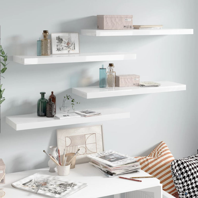 Wandschappen zwevend 4 st 80x23,5x3,8 cm MDF hoogglans wit MeubelReus