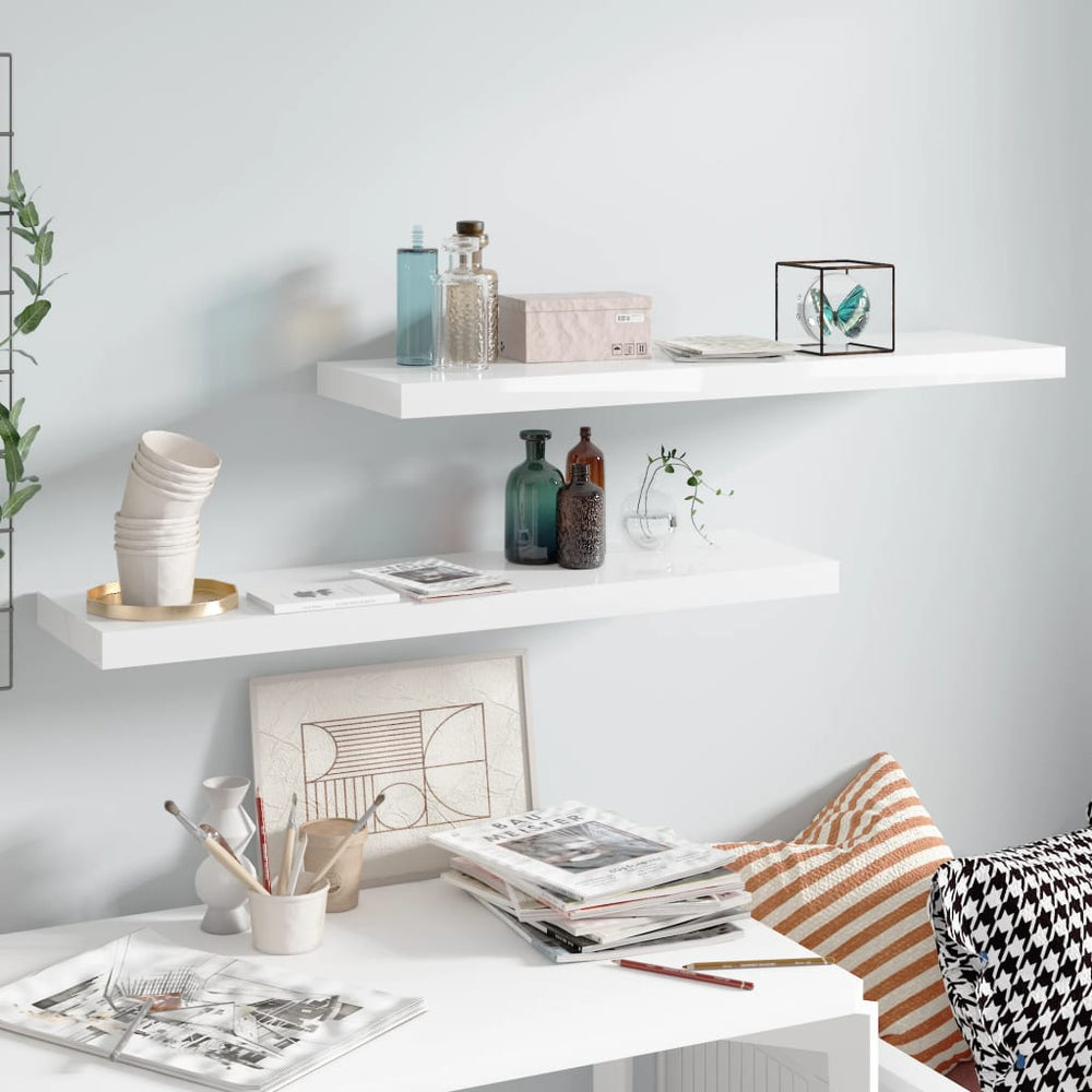 Wandschappen zwevend 2 st 90x23,5x3,8 cm MDF hoogglans wit MeubelReus
