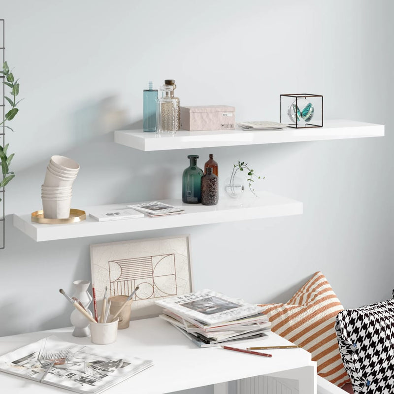 Wandschappen zwevend 2 st 90x23,5x3,8 cm MDF hoogglans wit MeubelReus