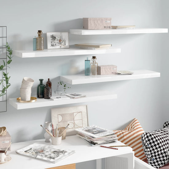 Wandschappen zwevend 4 st 90x23,5x3,8 cm MDF hoogglans wit MeubelReus