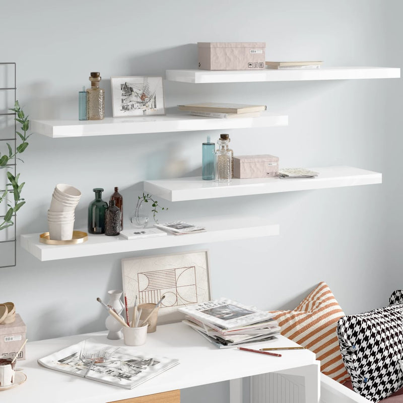 Wandschappen zwevend 4 st 90x23,5x3,8 cm MDF hoogglans wit MeubelReus