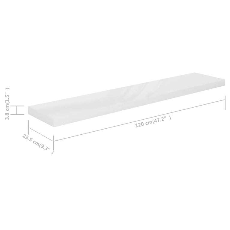 Wandschap zwevend 120x23,5x3,8 cm MDF hoogglans wit MeubelReus
