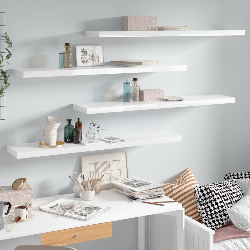 Wandschappen zwevend 4 st 120x23,5x3,8 cm MDF hoogglans wit MeubelReus