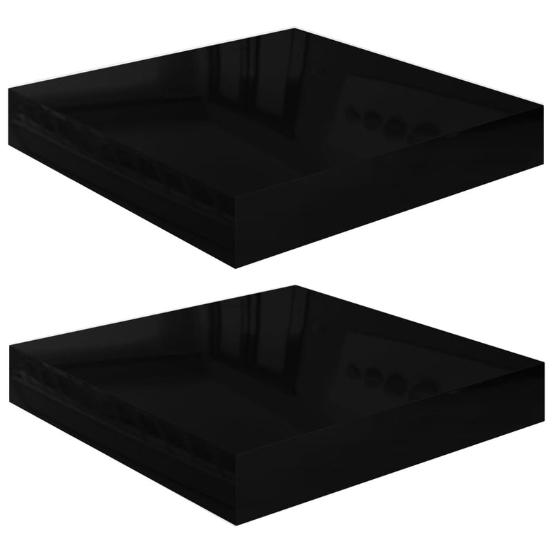 Wandschappen zwevend 2 st 23x23,5x3,8 cm MDF hoogglans zwart MeubelReus