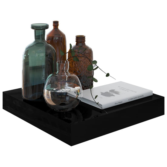 Wandschappen zwevend 4 st 23x23,5x3,8 cm MDF hoogglans zwart MeubelReus