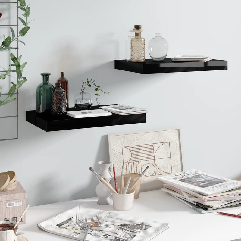 Wandschappen zwevend 2 st 40x23x3,8 cm MDF hoogglans zwart MeubelReus