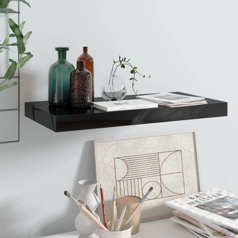 Wandschap zwevend 50x23x3,8 cm MDF hoogglans zwart MeubelReus