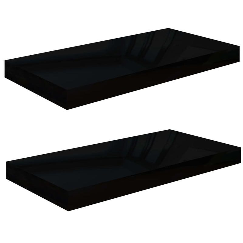 Wandschappen zwevend 2 st 50x23x3,8 cm MDF hoogglans zwart MeubelReus