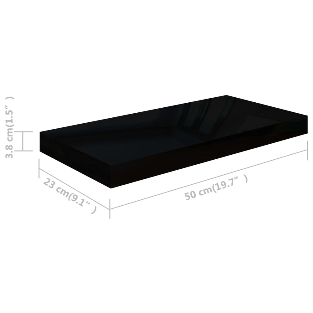 Wandschappen zwevend 2 st 50x23x3,8 cm MDF hoogglans zwart MeubelReus