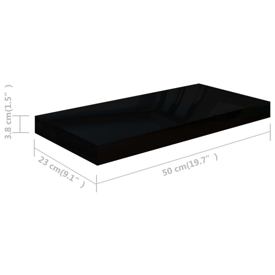 Wandschappen zwevend 2 st 50x23x3,8 cm MDF hoogglans zwart MeubelReus
