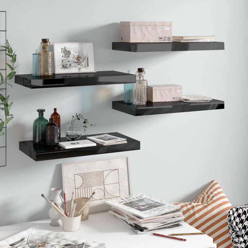 Wandschappen zwevend 4 st 50x23x3,8 cm MDF hoogglans zwart MeubelReus