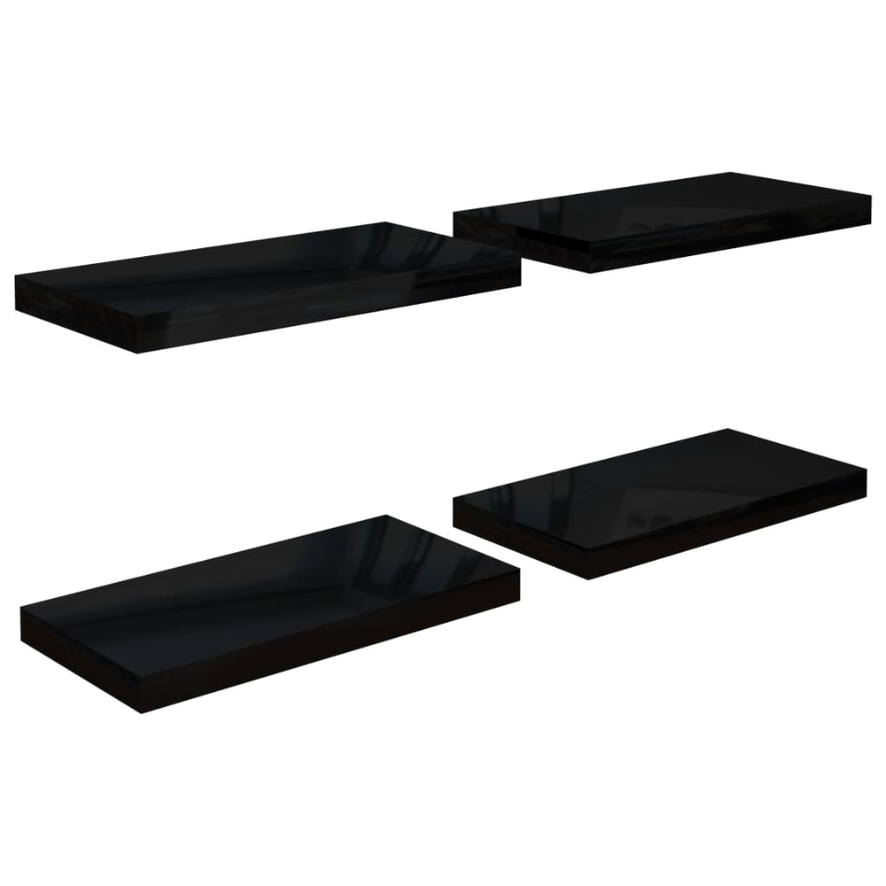 Wandschappen zwevend 4 st 50x23x3,8 cm MDF hoogglans zwart MeubelReus