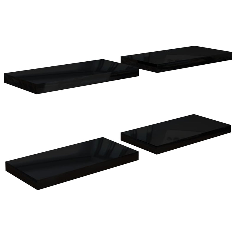 Wandschappen zwevend 4 st 50x23x3,8 cm MDF hoogglans zwart MeubelReus