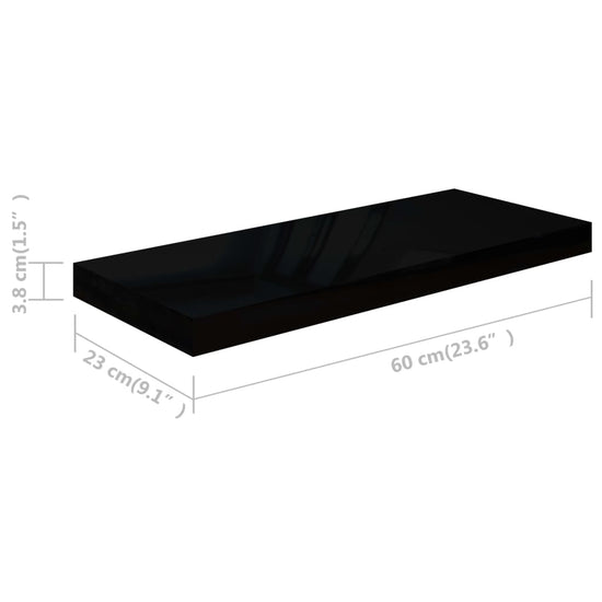 Wandschap zwevend 60x23,5x3,8 cm MDF hoogglans zwart MeubelReus